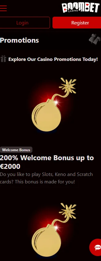 Boombet Casino mobile promotions screen