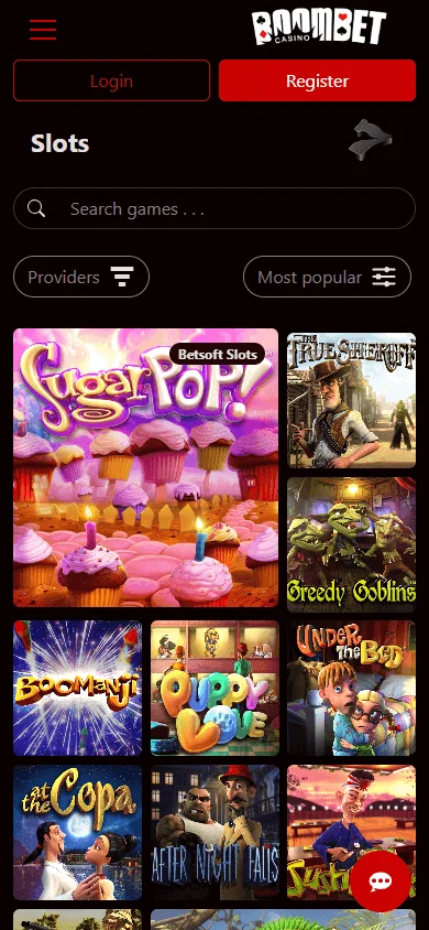 Boombet Casino mobile games screen