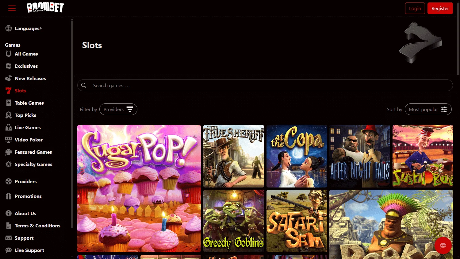 Boombet Casino desktop games screen