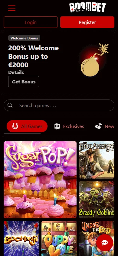 Boombet Casino mobile home screen